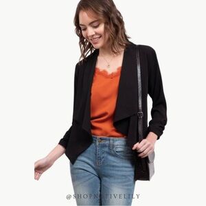 NWT Mine Women's Lightweight Lapel Blazer Jacket Top 3/4 Sleeves Sz Large, Black